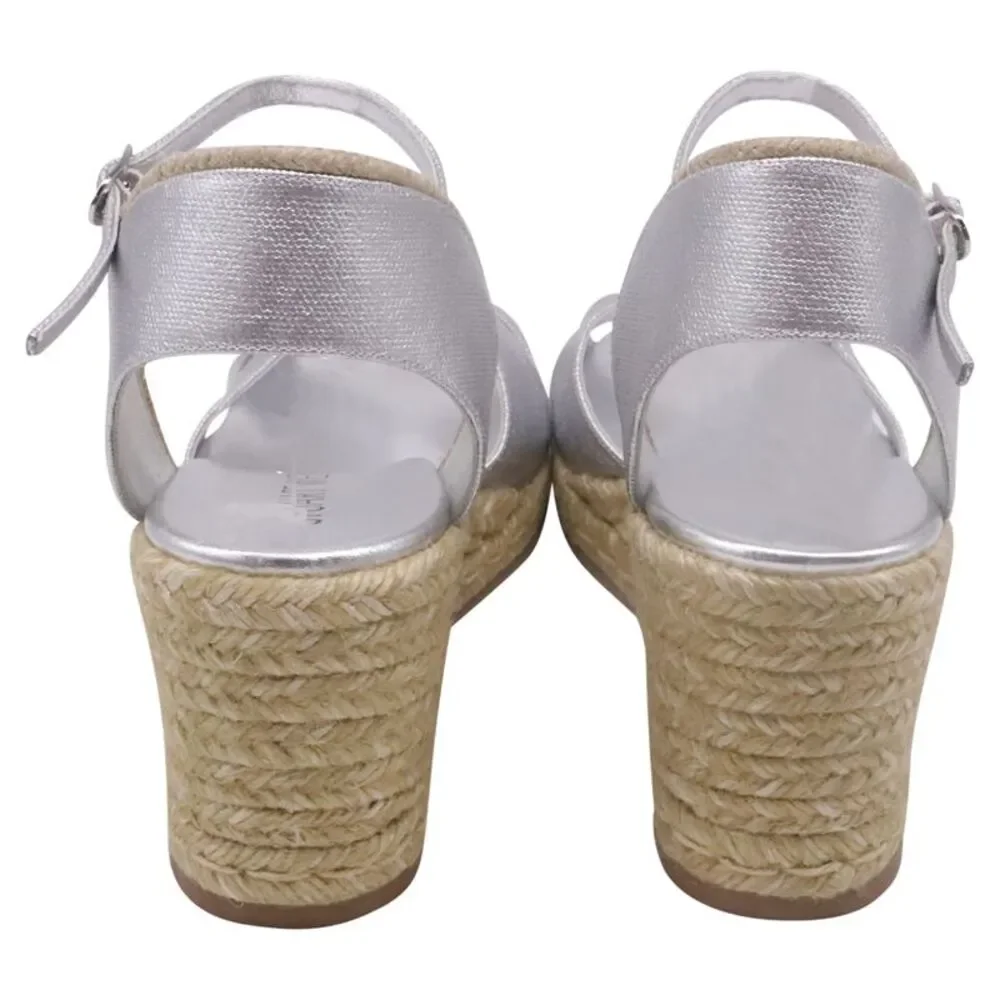 Stuart Weitzman Mirela II Espadrille Wedge in Silver Leather